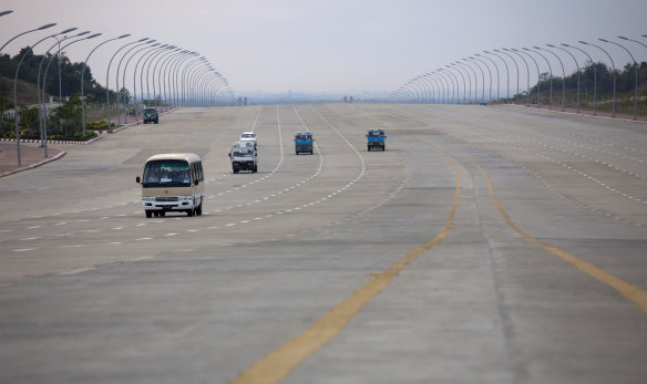 The road to parliament in the new capital of Myanmar, Naypyitaw.