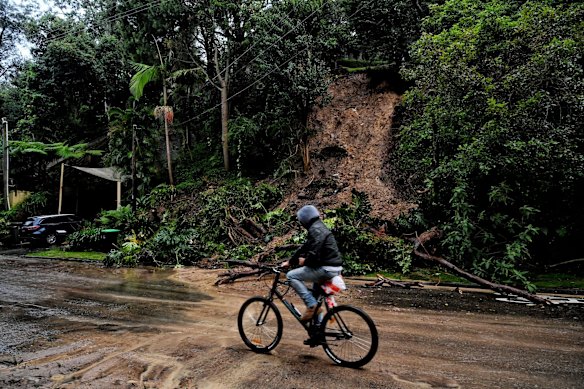 One of two landslides under homes on Nareen Parade in Narrabeen after yesterdays heavy rain.
