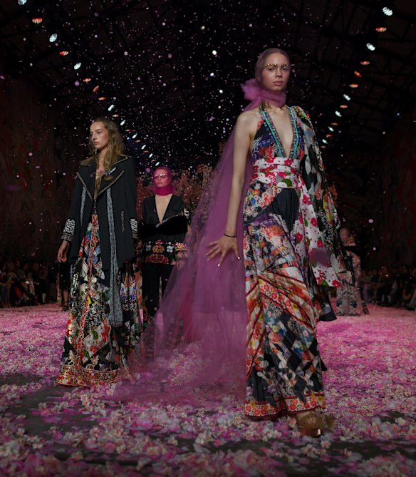 Models wear creations by Camilla during her fashion show during the Mercedes-Benz Fashion Week Australia in Sydney.