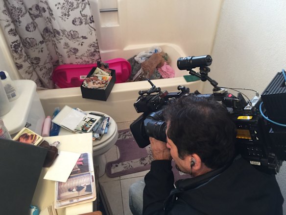 A bizarre spectacle played out on a suburban street in San Bernardino after the landlord who owned the home occupied by Syed Rizwan Farook and Tashfeen Malik - the suspects in a mass shooting - opened the door to media and members of the public.