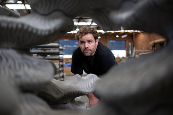 Alex Goad with one of the Reef Design Lab structures, at the studio’s Mentone base.