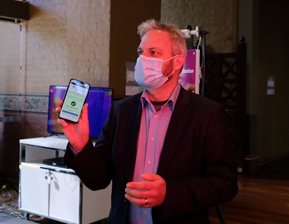 Victorian Chief Health Officer Brett Sutton arrives to receive his first COVID-19 vaccination at the Royal Exhibition Building in Carlton on April 21, 2021 in Melbourne, Australia. 