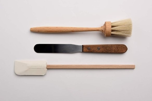 5. Baking basics
Essential tools of the trade: pastry brush for the final egg-wash glaze, a palette knife for perfect icing application and a silicone spatula for scraping bowls clean. We like these old-school wooden handled versions. Brush, $18, heaveninearth.com.au; knife $5.95, thebaytree.com.au; spatula $8.15, kitchenkapers.com.au