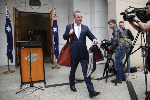 Christopher Pyne leaves the Prime Minister's Office after Malcolm Turnbull lost the leadership in August. 