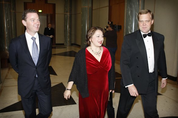 Member for Sturt Christopher Pyne , member for Indi Sophie Mirabella and member for Casey Tony Smith at the 10th Mid Winter Ball at Parliament House in Canberra in 2009.