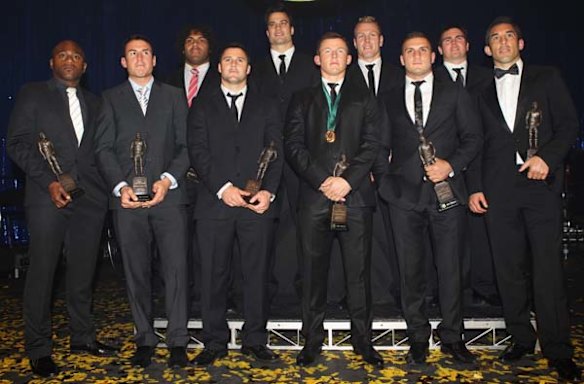 Dally M award winners Akuila Uate, Darius Boyd, Sam Thaiday, Michael Gordon, David Sillington, Todd Carney, Luke Lewis, Robbie Farah, Jamie Lyon and Braith Anasta.
