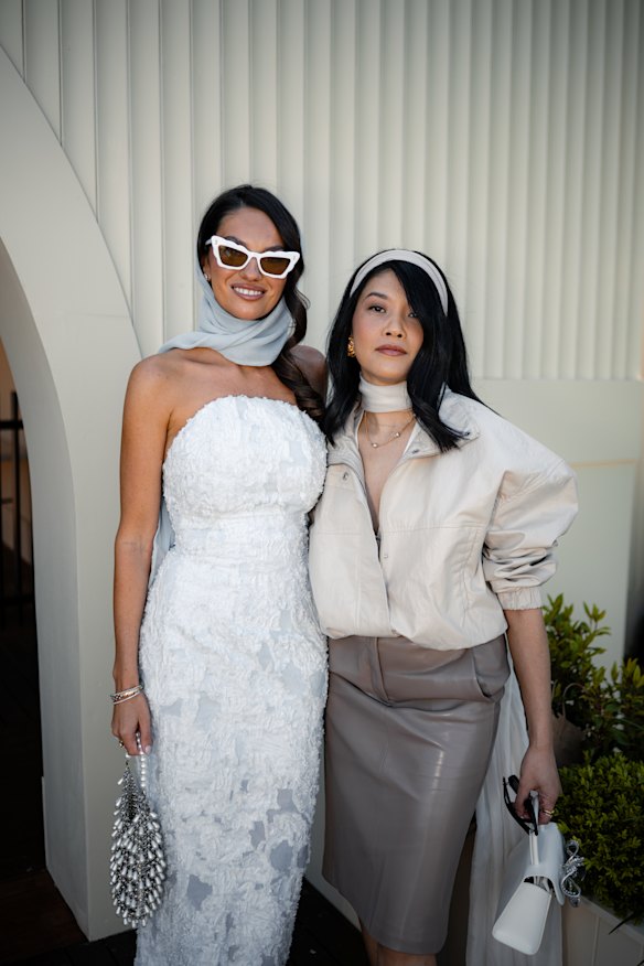 Demi Brereton and Meggy Smith arriving at the Caulfield Cup. 