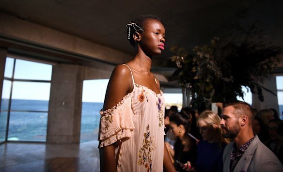 Models showcase Myer's spring collections at a private home in Coogee. 