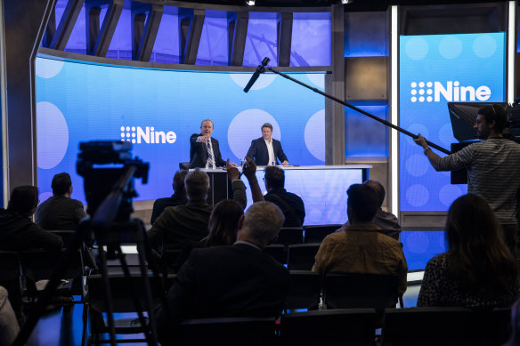 Nine chairman Peter Costello and CEO Mike Sneesby.