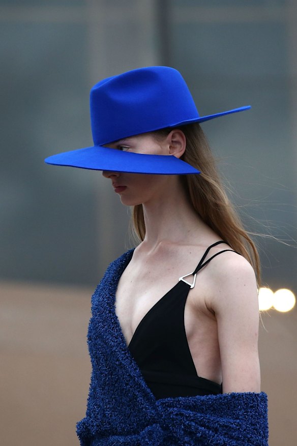 Akubra for Dion Lee was on show at Fashion Week in Sydney on Sunday. Plus terry towling sweaters.