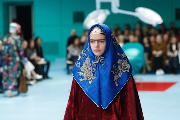 A model wears a creation as part of the Gucci women's Fall/Winter 2018-2019 collection.