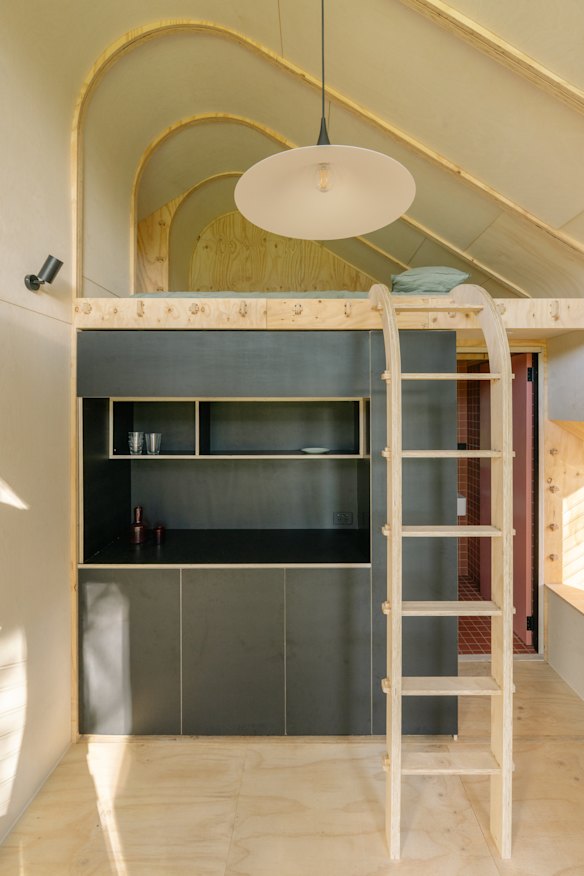 The kitchenette and sleeping loft.