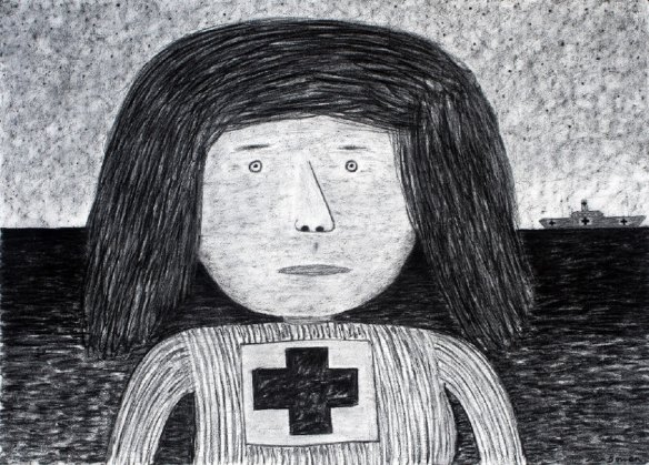 Dean Bowen, Centaur Nurse II, 2013,  charcoal on paper.