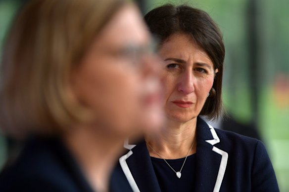 New South Wales Premier Gladys Berejiklian (right) and NSW Chief Health Officer Dr Kerry Chant  during a media conference in St Leonard's, Sydney.