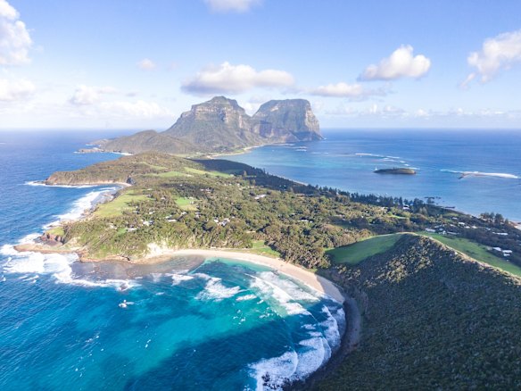 Ned's Beach, in the foreground of Lord Howe Island, NSW.