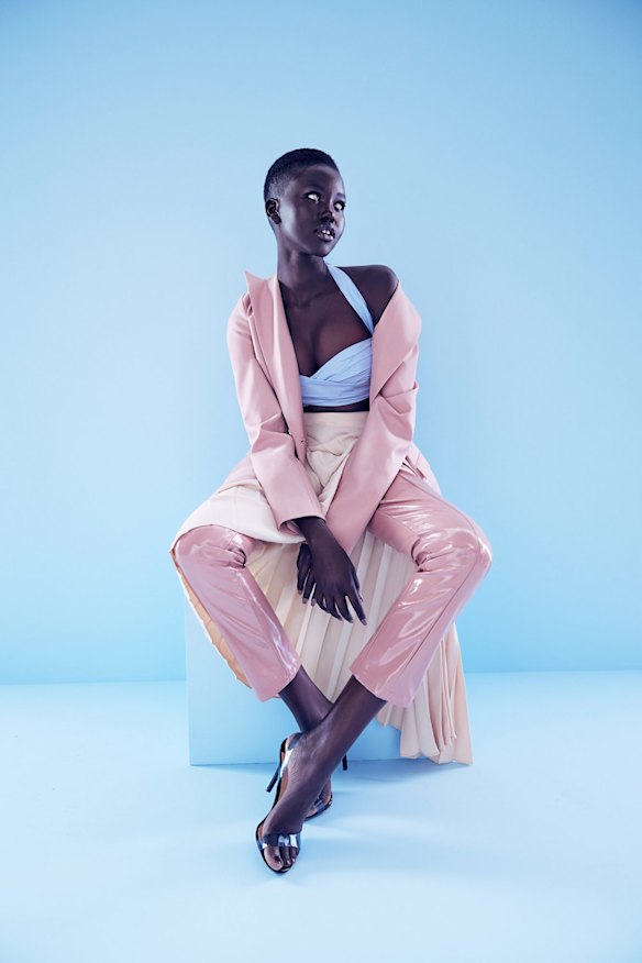 Anna Quan blazer, $650. Bec + Bridge top, $250. Bianca Spender skirt, $495. Torannce pants, $299. Tony Bianco heels, $200.