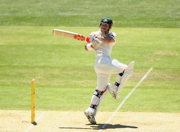 David Warner scores his half century.