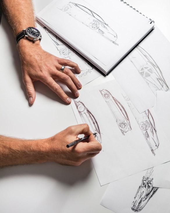 Franz von Holzhausen, Tesla’s design chief, sketching at the company’s Los Angeles studio.