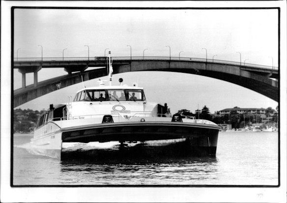 Sydney's newest ferry 'The River Cat' goes under Gladesville bridge on May 05, 1992. 