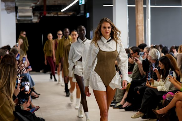 Model Billie Jean opened the Nagnata show in the Byron Bay brand’s new tailored shirts.