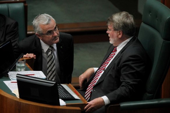 Independent MP Andrew Wilkie and Speaker of the House Harry Jenkins during Question Time at Parliament House Canberra