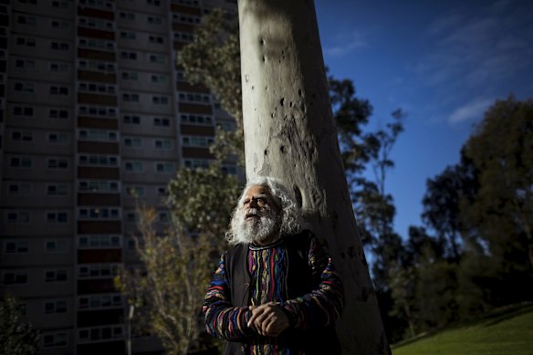 Uncle Jack Charles, pictured at Atherton Gardens Fitzroy, lent his voice and anecdotes to an App called Yalinguth, that is documenting the history of Fitzroys Indigenous past.