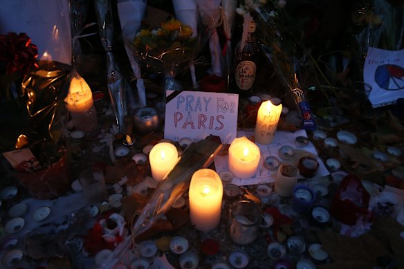 The memorial site opposite the Bataclan concert hall in Paris.