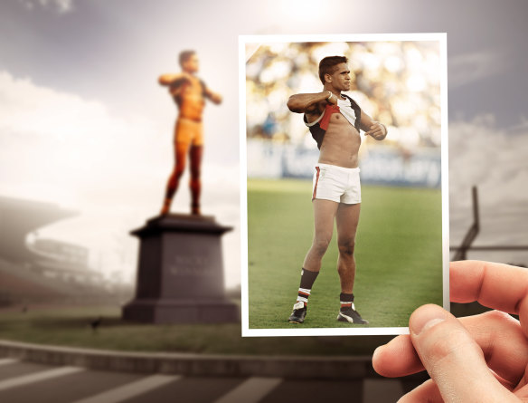 The crowdfunded statue of Nicky Winmar will stand proud and tall on Noongar land at Optus Stadium. 