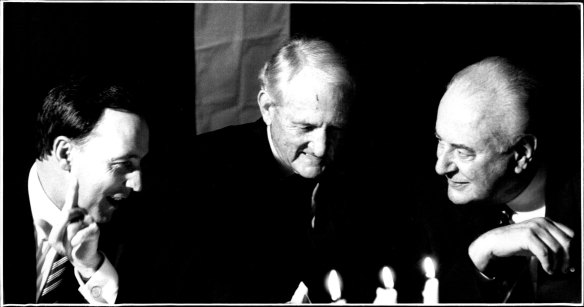 Paul Keating with Tom Uren and Gough Whitlam on April 28, 1993.