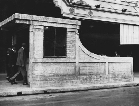 “An ugly excrescence on the civic landscape.” One of several entrances to Town Hall Station, March 29, 1932.