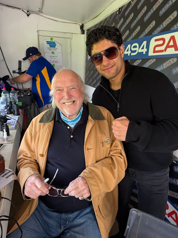 Rex Hunt in the 2AY commentary box at the Kiewa-Sandy Creek Hawks v Yackandandah Kangaroos footy match in Tallangatta.