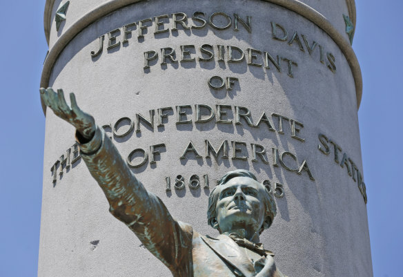 The statue of Confederate president Jefferson Davis on Monument Avenue in Richmond, Virginia, has been torn down.