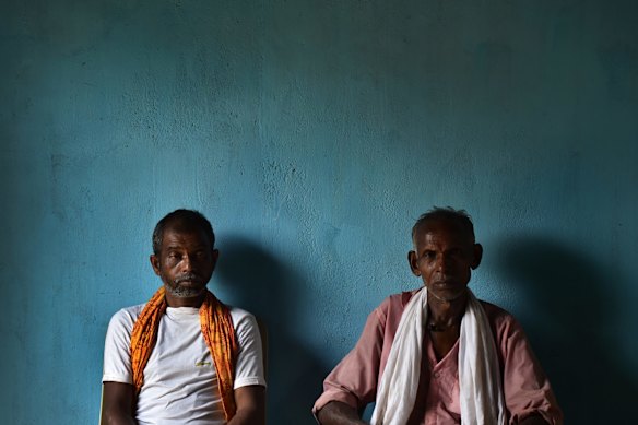 Gond tribesmen from Hariharpur village, in Chhattisgarh, Rameshwar Porte Bhagat (left) and Mohan Singh Kariyam, have been battling the Adani Group over their operation of the nearby PEKB coal mine.