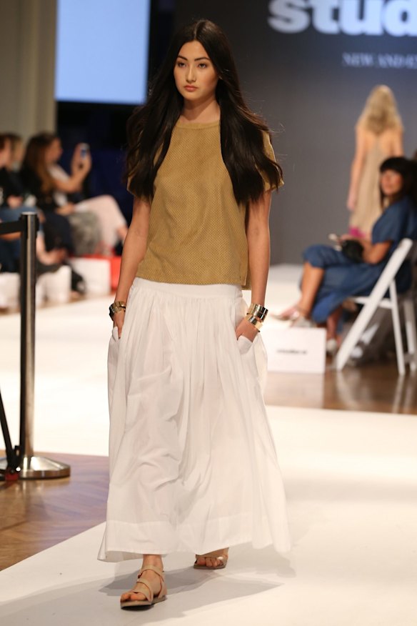 A model showcases designs by Studio.W.