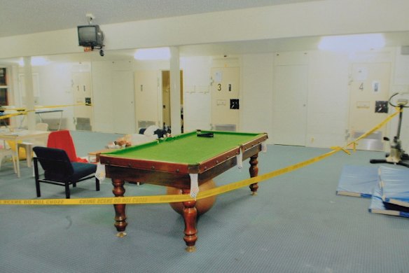The scene inside Barwon Prison's Acacia Unit after the murder. Johnson told the court he believed Williams was plotting to kill him using pool balls in a sock.