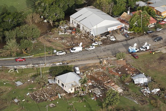 Aerial view of Dungog, where four homes once stood at the northern end of town.