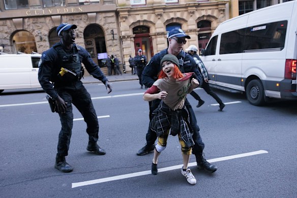 Blockade Australia climate change protestors swarm the CBD.