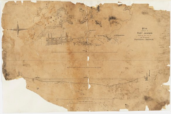Plan of Port Jackson showing the site of the proposed floating bridge, 1842 / Edward J. H. Knapp