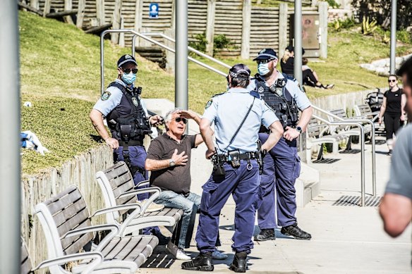 NSW Police patrol Bondi Beach keeping the COVID-19 restrictions in place.