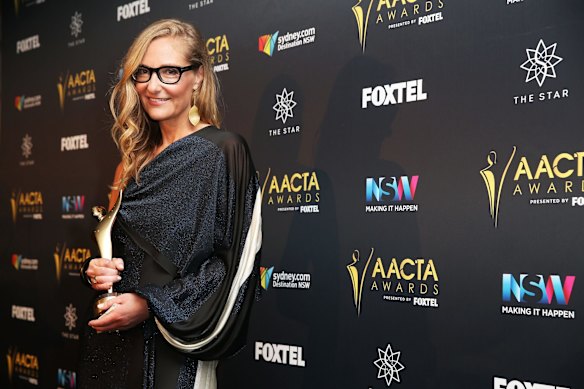 Eva Orner with the AACTA Award for Best Feature Length Documentary for Chasing Asylum at the 6th AACTA Awards in Sydney, Australia.