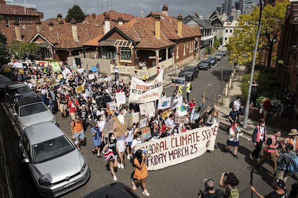 Young people gathered in front of the Prime Minister's Kirribilli residence for the School Strike 4 Climate protest.