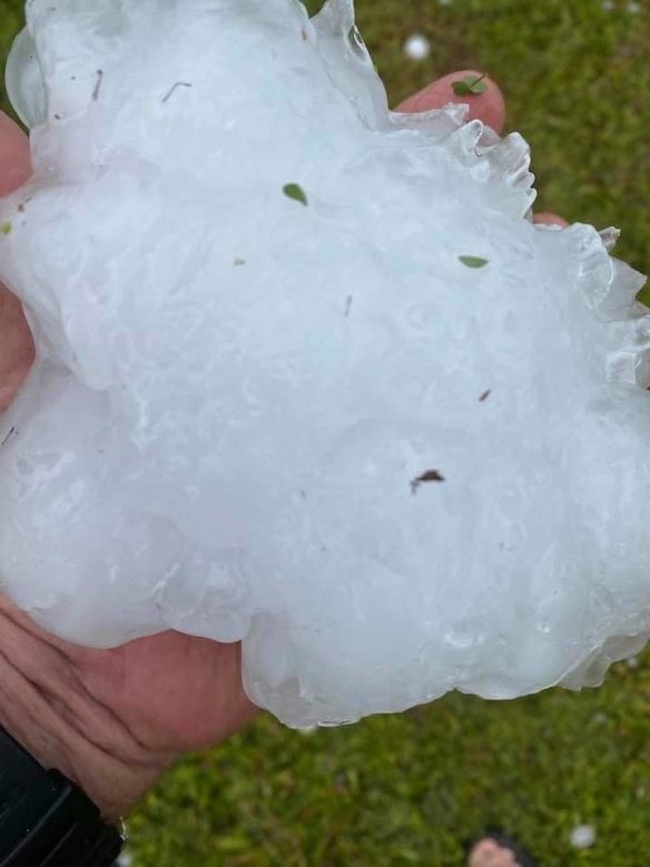 The hail fell during widespread storms across Queensland. 
