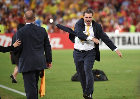 Ange Postecoglou celebrates his team's victory.