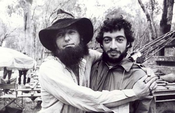 Dennis Hopper with Philippe Mora on the set of "Mad Dog" in 1974.