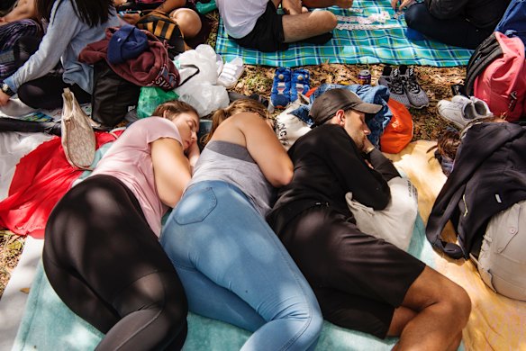 People stake their claim early in the day at Mrs Macquaries Chair.