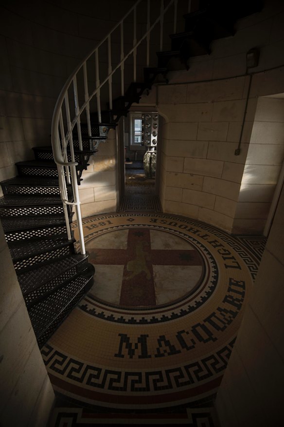 The bottom of the winding staircase at the entry to the lighthouse.