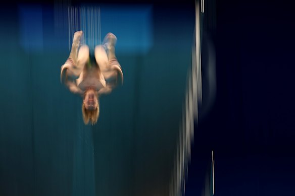 Cassiel Rousseau of Team Australia competes in the Men's 10m Platform Semifinal on day fifteen of the Tokyo 2020 Olympic Games at Tokyo Aquatics Centre on August 07, 2021 in Tokyo, Japan.