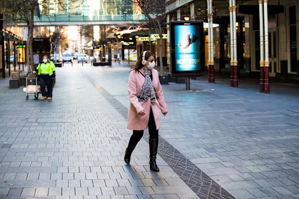 Empty Pitt street in the Sydney city CBD, during COVID-19 lockdown.