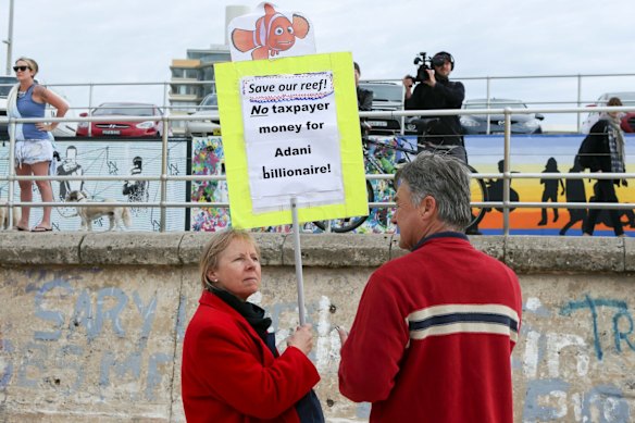 Activists at Bondi Beach protesting against the Adani Coal Mine.