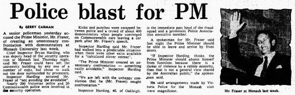 Bryan Harding versus the prime minister in The Age, April 1978.